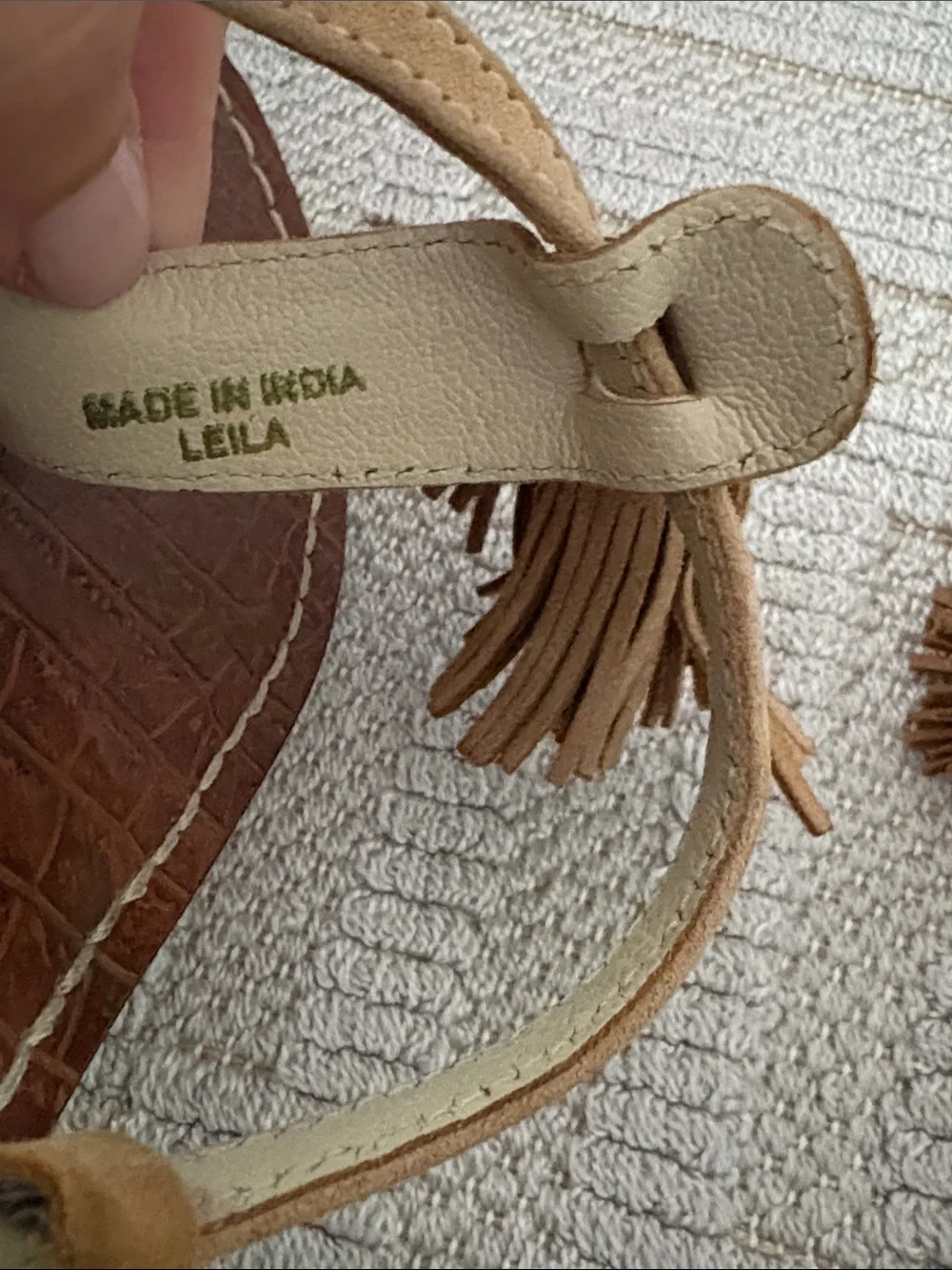 SAM EDELMAN Leila Sandals in Almond Suede with Tassels - Picture 6 of 8